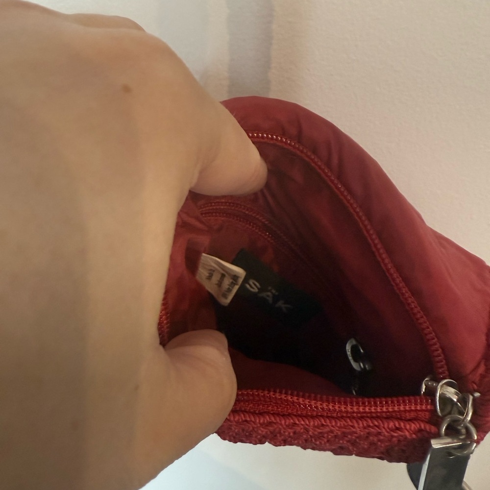 The Sak Red Crochet Shoulder Bag with Gothic Charm - Picture 10 of 12